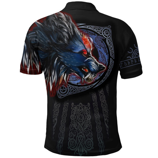 BlueJose Viking Style Polo Shirts - Viking Fenrir Wolf 3D