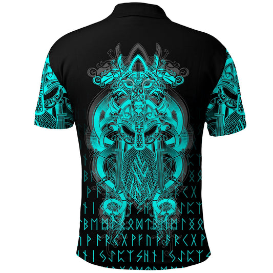 BlueJose Viking Style Tyr Tattoo Cyan Polo Shirts