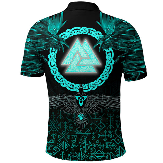 BlueJose Viking Style - Polo Shirts Three Raven and Valknut Cyan