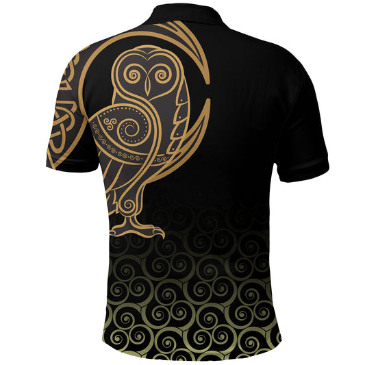 BlueJose Viking Style Polo Shirts Owl Celtic On Triskele Background