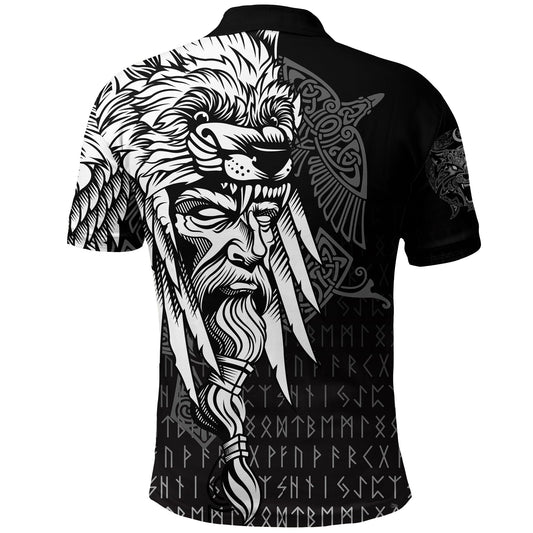 BlueJose Viking Style Polo Shirts Odin Raven and Fenrir on Hand