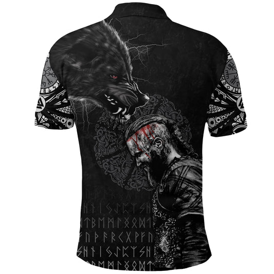 BlueJose Viking Style Polo Shirt - Ragnar and Wolf