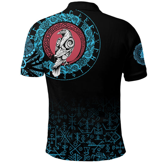 BlueJose Viking Style Polo Shirt - Raven Celtic Cyan Tattoo