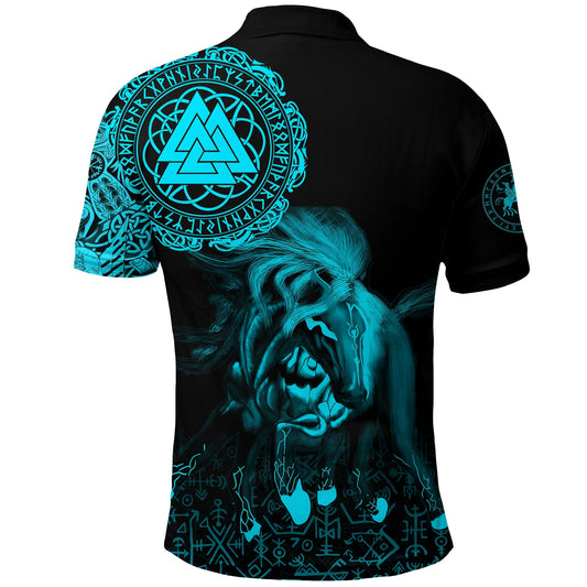 BlueJose Viking Style Polo Shirt - Sleipnir Odin Cyan