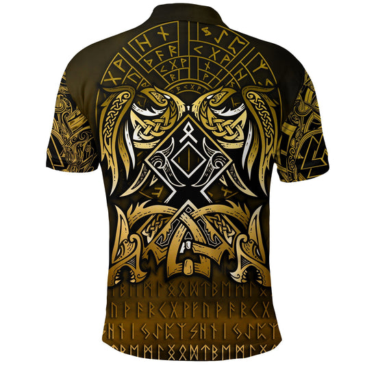 BlueJose Viking Style Polo Shirt - Othala and Raven Golden