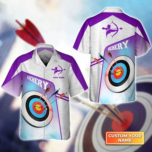 BlueJose Purple Watercolor Archery Target Board Personalized Name 3D Hawaiian Shirt