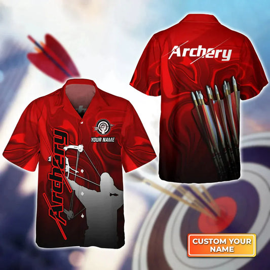 BlueJose Red Archery Abstract Colorful Animation Personalized Name 3D Hawaiian Shirt