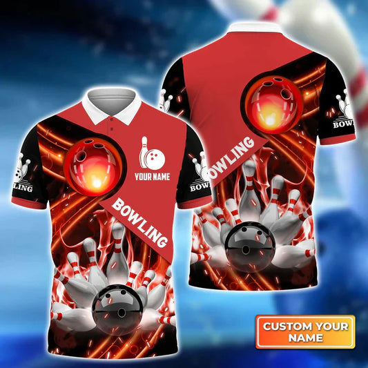 BlueJose Red Bowling BallIn Fire Personalized Name 3D Shirt