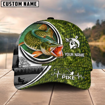 BlueJose Custom Name Northern Pike Fishing Heart Beat Hook Classic Cap