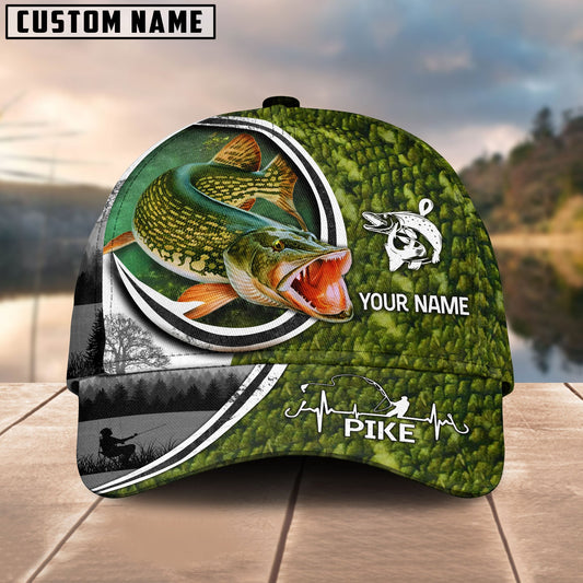 BlueJose Custom Name Northern Pike Fishing Heart Beat Hook Classic Cap