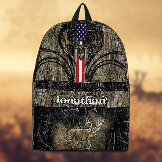 BlueJose Deer Hunting Name State & Flag Personalized Backpack