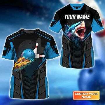 BlueJoses Shark Team Blue Bowling Ball Personalized Name 3D Shirt