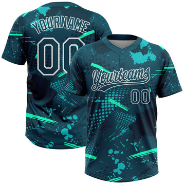 BlueJose Personalized Green Midnight Green-Teal 3D Pattern Two-Button Unisex Softball Jersey