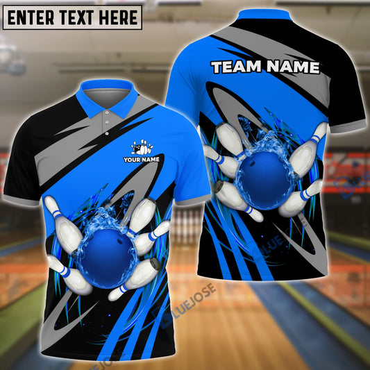 BlueJose Vortex Bowling And Pins Customized Name, Team Name 3D Shirt (4 Colors)