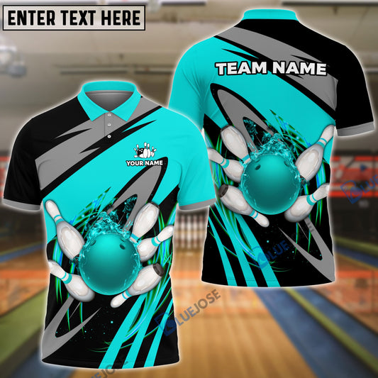 BlueJose Vortex Bowling And Pins Customized Name, Team Name 3D Shirt (4 Colors)