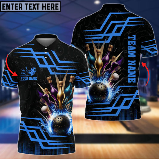 BlueJose Bowling And Pins Royal Multicolor Option Customized Name 3D Shirt (6 Colors)