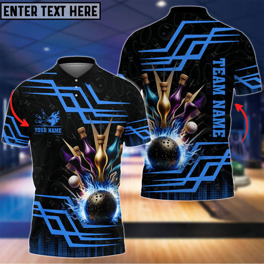 BlueJose Bowling And Pins Royal Multicolor Option Customized Name 3D Shirt  (6 Colors), Personalized Shirts For Bowling Players