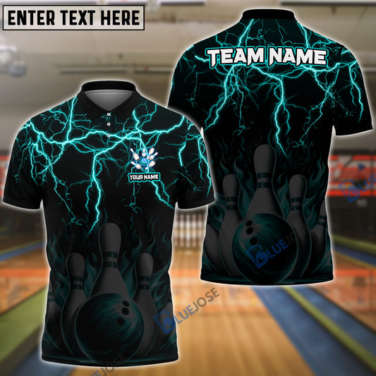 BlueJose Bowling And Pins Thunder Storm Pattern Customized Name 3D Shirt (4 Colors)