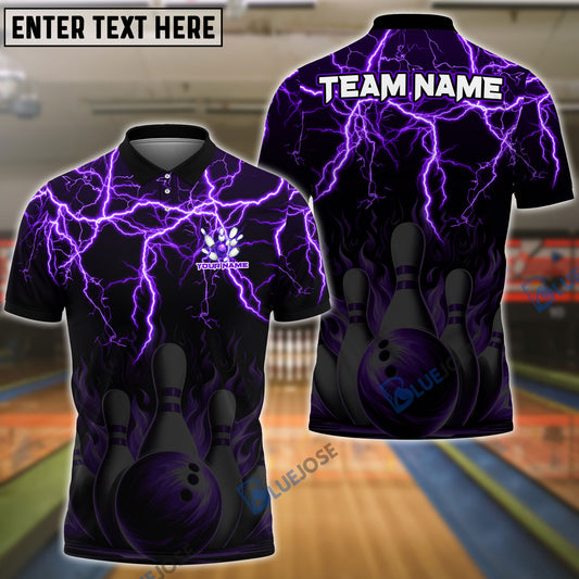 BlueJose Bowling And Pins Thunder Storm Pattern Customized Name 3D Shirt (4 Colors)