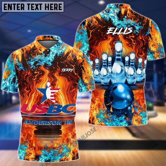 BlueJoses Bowling And Pins Fire Power Pattern Multicolor Personalized Name 3D Shirt for Terry W Ellis