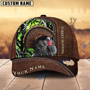 BlueJose Turkey Hunting Leather Pattern Personalized Name Cap