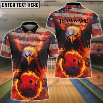 BlueJose Bowling And Pins American Eagles Pride Fire Customized Name And Team Name 3D Shirt