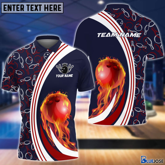 BlueJose Personalized Name Bowling Ball Fire And Pins Multicolor 3D Shirt