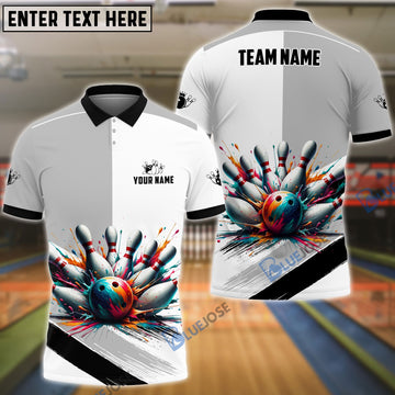 BlueJoses Bowling And Pins Black White Customized Name 3D Shirt