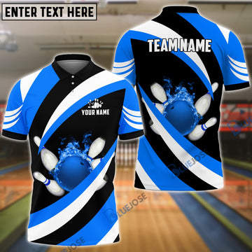 BlueJoses Bowling and Pins Wave Pattern Customized Name 3D Shirt (4 Colors)