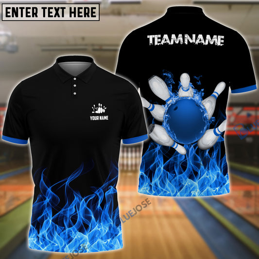 BlueJoses Bowling And Pins Ink Fire Pattern Customized Name 3D Shirt (4 Colors)