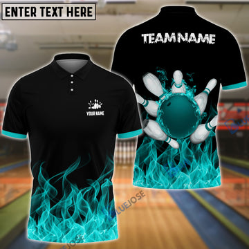 BlueJoses Bowling And Pins Ink Fire Pattern Customized Name 3D Shirt (4 Colors)