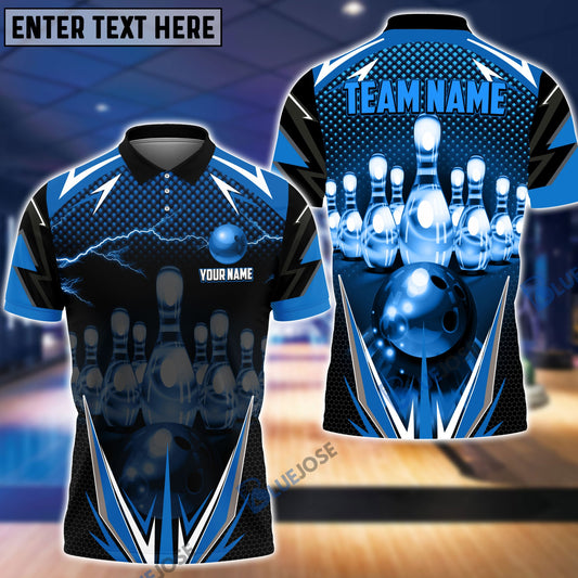 BlueJose Thunder Bowling and Pins Multicolor Personalized Name Team Name 3D Shirt (6 Colors)