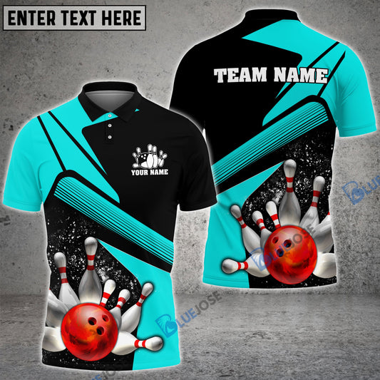 BlueJose Bowling And Pins Broken Paint Customized Name 3D Shirt (4 Colors)