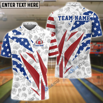 BlueJoses Bowling And Pins Flag Broken Customized Name, Team Name 3D Shirt