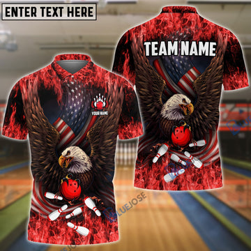 BlueJose Bowling And Pins Eagle US Flag Pattern Customized Name 3D Shirt (4 Colors)