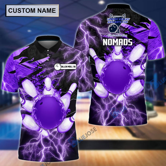 BlueJoses Thunder Power Bowling And Pins Personalized Name Team Name 3D Shirt for Allen Moll