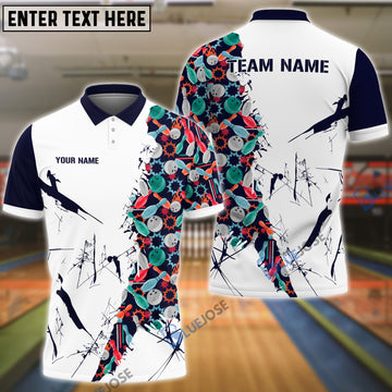 BlueJoses Bowling And Pins Happy Bowling Pattern Customized Name, Team Name 3D Shirt