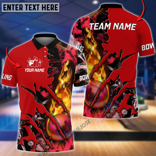 BlueJoses Bowling And Pins Flame Smoke Personalized Name Team Name 3D Shirt, Personalized Shirts For Bowling Players