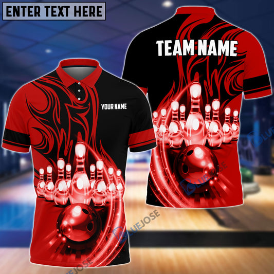 BlueJoses Flame Bowling Ball Break Pins Personalized Name and Team Name 3D Shirt (4 Colors)