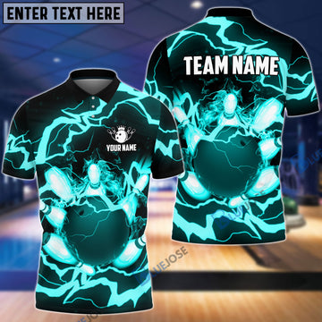 BlueJoses Power of Thunder Bowling Ball Break Pins Personalized Name and Team Name 3D Shirt (4 Colors)