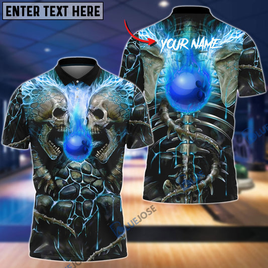 BlueJoses Bowling Ball Skull Personalized Name Team Name 3D Shirt (4 Colors)