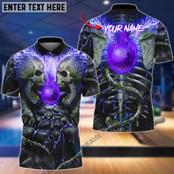 BlueJoses Bowling Ball Skull Personalized Name Team Name 3D Shirt (4 Colors)