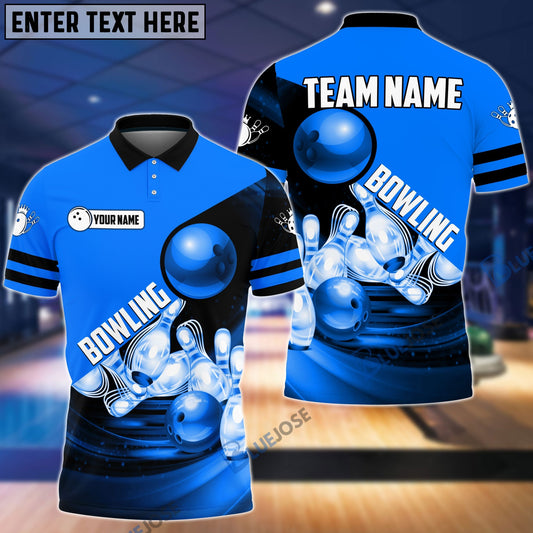 BlueJoses Bowling and Pins Colorful Personalized Name Team Name 3D Shirt (4 Colors), Personalized Shirts For Bowling Players