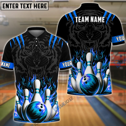 BlueJoses Bowling And Pins Tiger Pattern Customized Name, Team Name 3D Shirt (5 Colors)