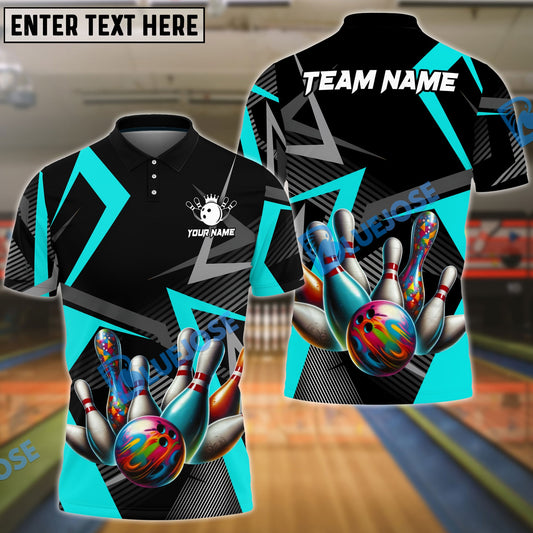 BlueJoses Bowling And Pins Cube Pattern Customized Name 3D Shirt (4 Colors)