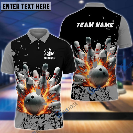 BlueJoses Bowling And Pins Diamond Broken Customized Name, Team Name 3D Shirt (4 Colors)