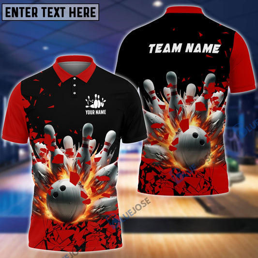 BlueJoses Bowling And Pins Diamond Broken Customized Name, Team Name 3D Shirt (4 Colors)