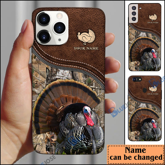 BlueJose Turkey Hunting Leather Pattern Personalized Name Phone Case