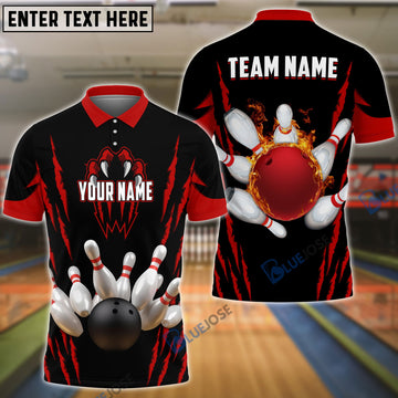 BlueJoses Bowling And Pins Monster Pattern Customized Name, Team Name 3D Shirt (4 Colors)