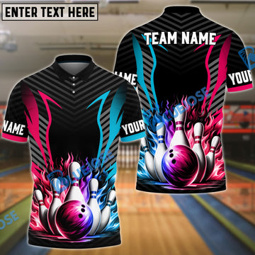 BlueJoses Bowling And Pins Pink Blue Customized Name 3D Shirt